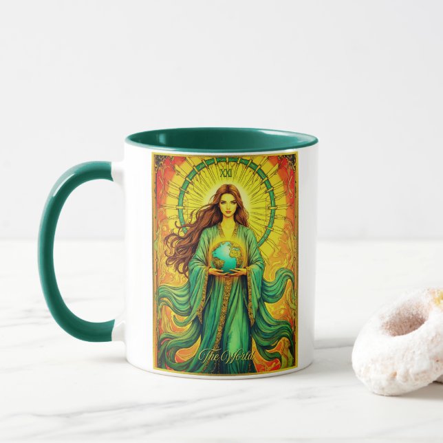 Art Nouveau Tarot Card The World Mug (With Donut)