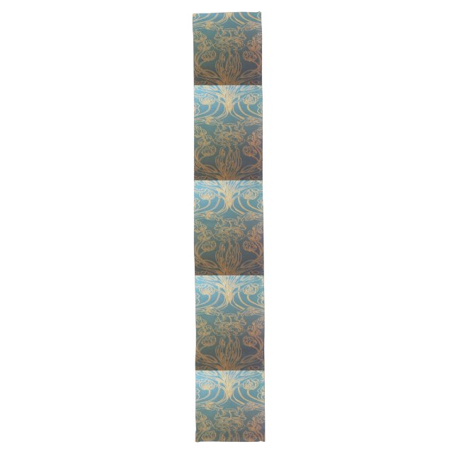 Art Nouveau,teal and gold, teal,gold,floral,chic,e Long Table Runner (Front)