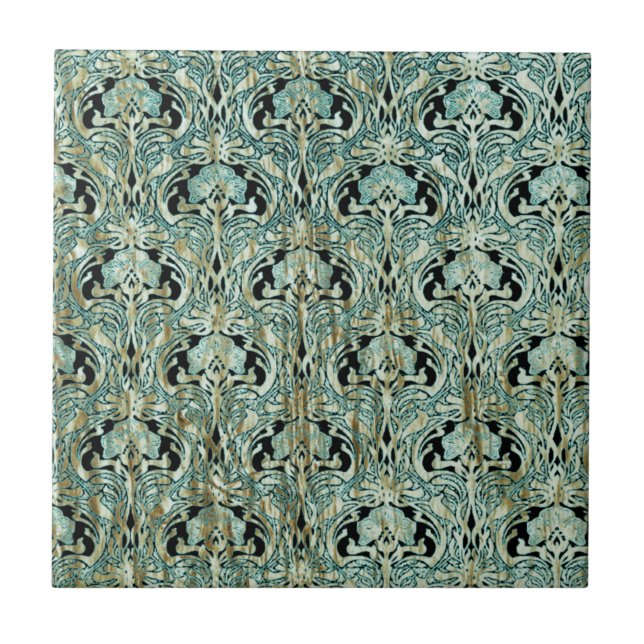 Art nouveau, teal,gold,pattern,belle époque,chic,e ceramic tile (Front)