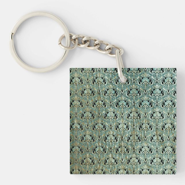 Art nouveau, teal,gold,pattern,belle époque,chic,e key ring (Front)