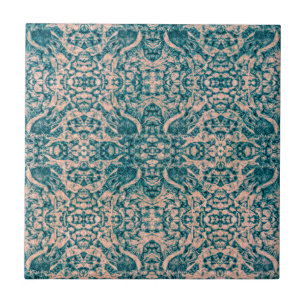 Art Nouveau Teal Green Beige Mirror Art Pattern Ceramic Tile