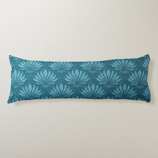 Art Nouveau,Teal,metallic,art deco, fan pattern,ch Body Cushion (Front)