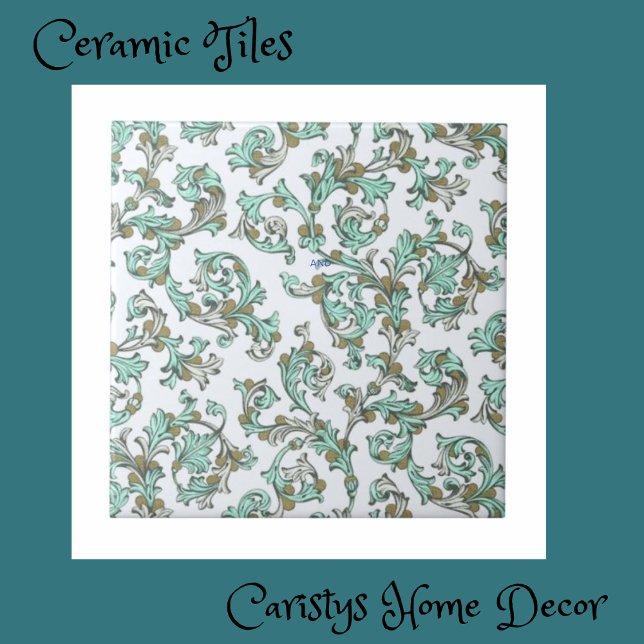 Art Nouveau Teal, White, Taupe  Ceramic Tile (Creator Uploaded)
