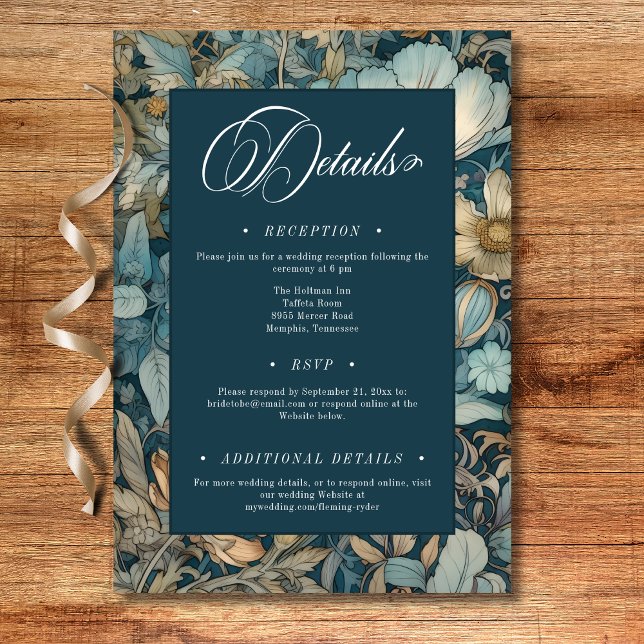 Art Nouveau Teal William Morris Floral Wedding Enclosure Card (Art Nouveau Teal William Morris Floral Wedding Enclosure Card)