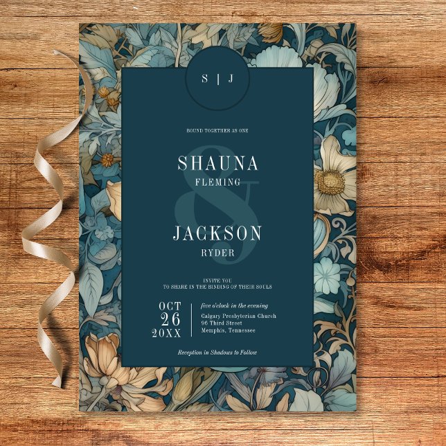 Art Nouveau Teal William Morris Floral Wedding Invitation (Art Nouveau Teal William Morris Floral Wedding Invitation)