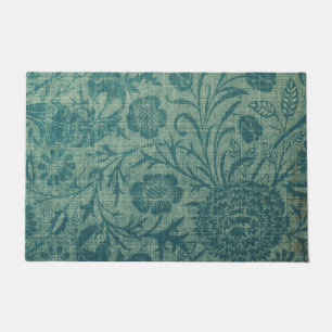 art Nouveau,teal,William Morris style, floral,chic Doormat