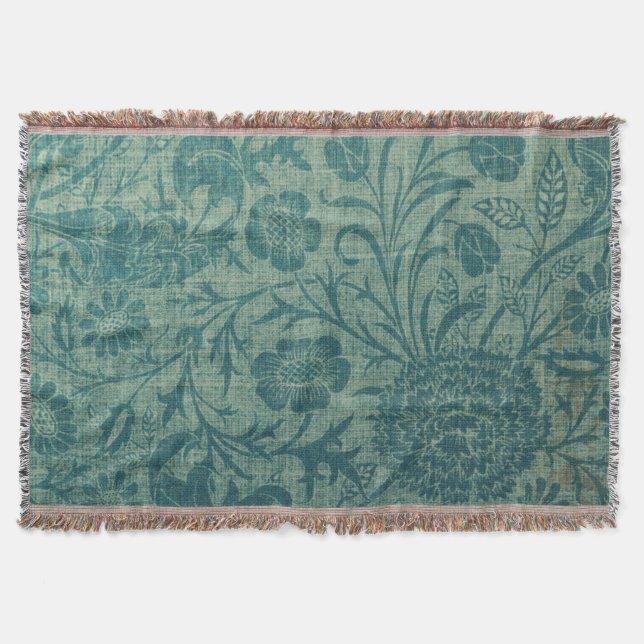 art Nouveau,teal,William Morris style, floral,chic Throw Blanket (Front)