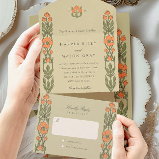 Art Nouveau Tear-Away RSVP All In One Invitation