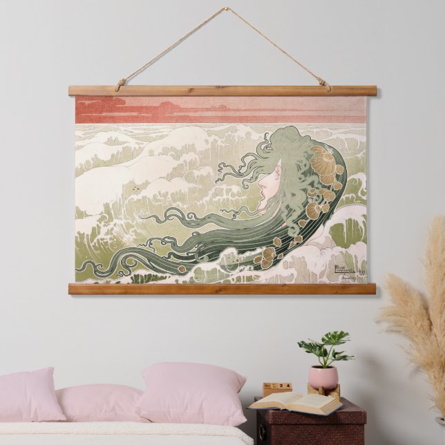 Art Nouveau The Wave by Henri Privat-Livemont Hanging Tapestry (Bedroom)