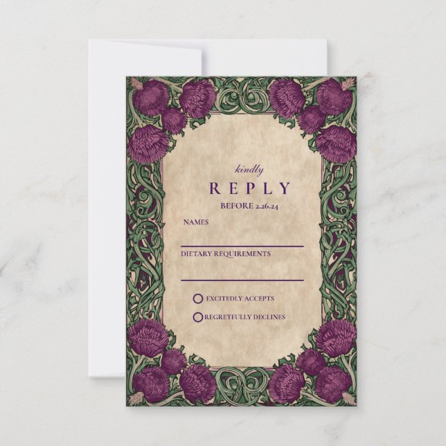 Art Nouveau Thistle Wedding RSVP Card (Front)
