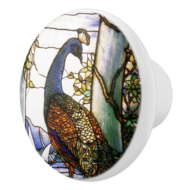 Art Nouveau Tiffany Stained Glass Peacock Knob (Right)
