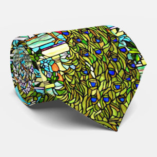 Art Nouveau Tiffany Stained Glass Window Peacock Tie