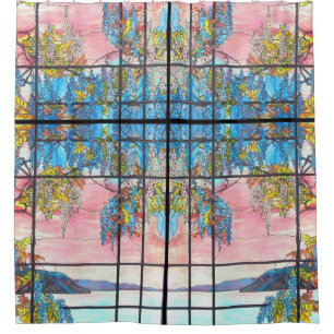 Art Nouveau Tiffany Stained Glass Wisteria Flowers Shower Curtain