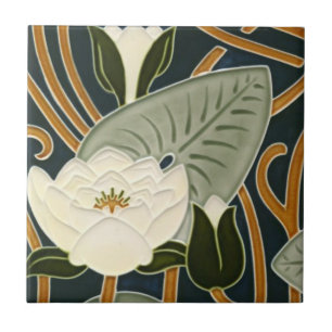 Art Nouveau Tiles - White Water Lily Blossom