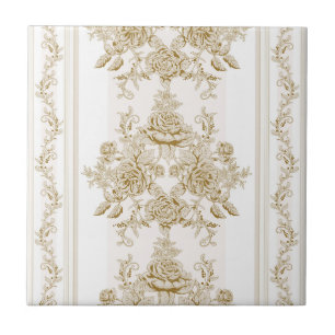 Art nouveau,Toile,floral,pattern,beige,chic,elegan Ceramic Tile