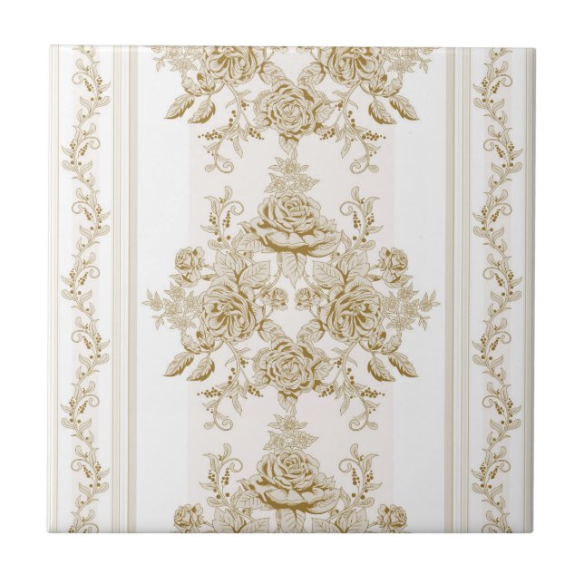 Art nouveau,toile,floral,pattern,beige,chic,elegan ceramic tile (Front)