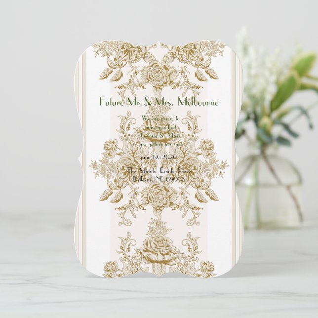 Art nouveau,Toile,floral,pattern,beige,chic,elegan Save The Date (Standing Front)