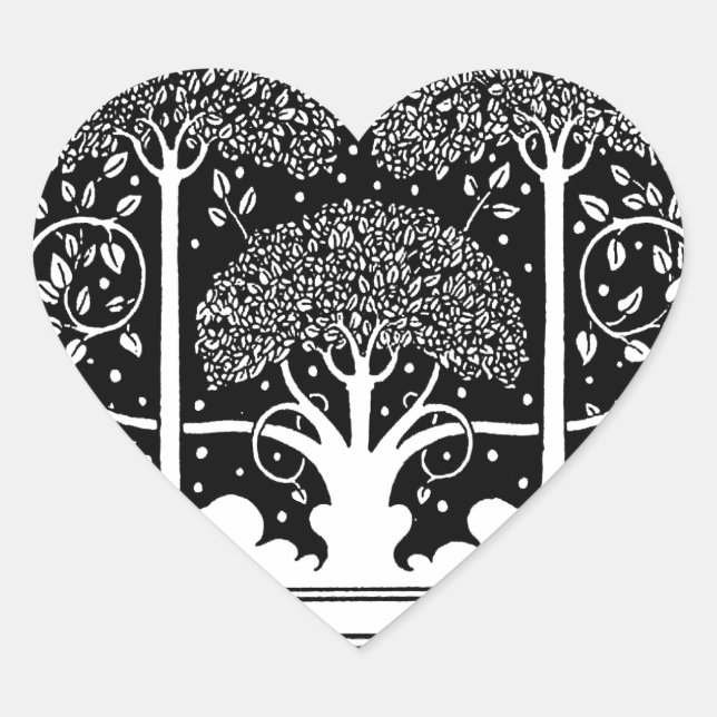 Art Nouveau Tree Beardsley Pattern Heart Sticker (Front)