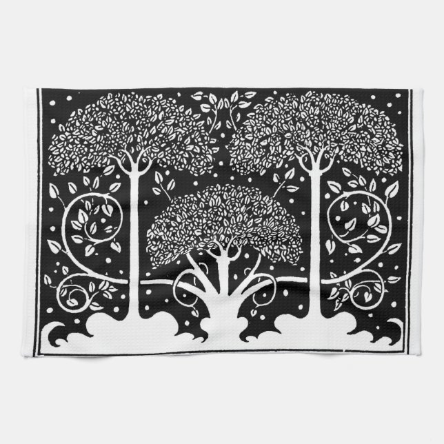 Art Nouveau Tree Beardsley Pattern Tea Towel (Horizontal)