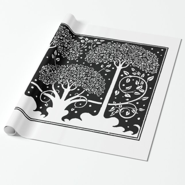Art Nouveau Tree Beardsley Pattern Wrapping Paper (Unrolled)