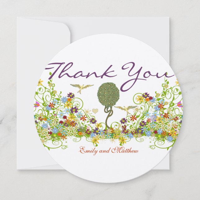 Art Nouveau Tree Wedding Thank You Card (Front)
