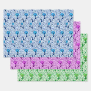 Art Nouveau Tulip Damask, Blue, Violet and Green  Wrapping Paper Sheet
