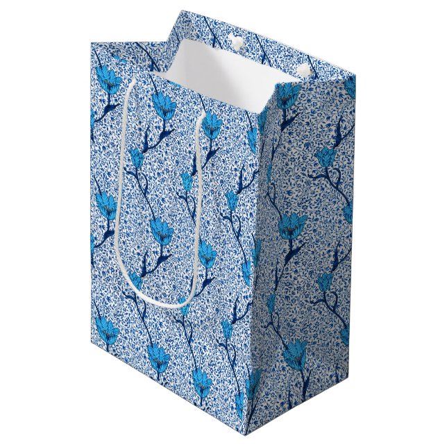 Art Nouveau Tulip Damask, Cobalt Blue Medium Gift Bag (Front Angled)