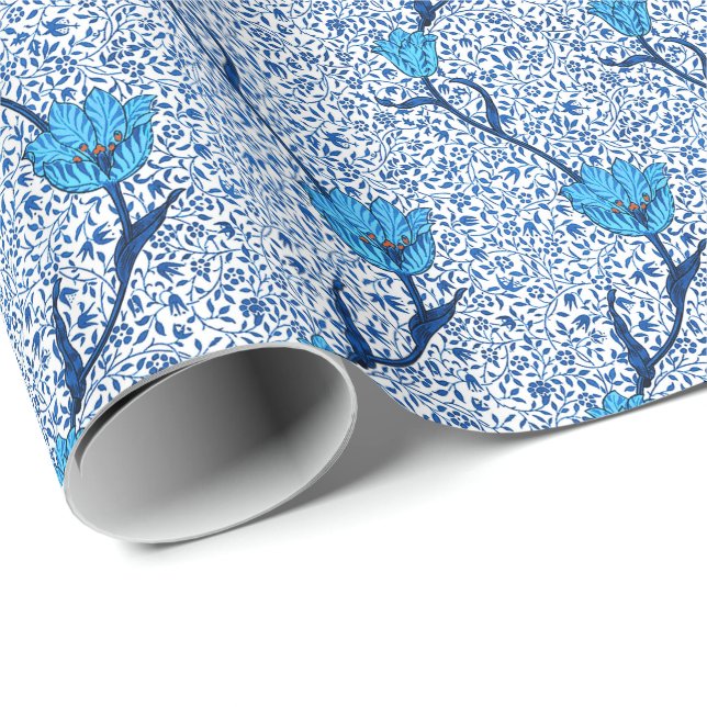 Art Nouveau Tulip Damask, Cobalt Blue Wrapping Paper (Roll Corner)