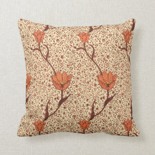 Art Nouveau Tulip Damask, Coral and Beige Cushion
