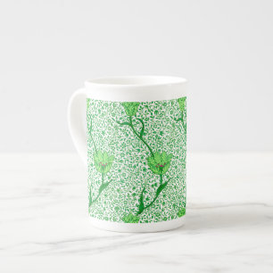 Art Nouveau Tulip Damask, Emerald Green Bone China Mug