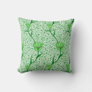 Art Nouveau Tulip Damask, Emerald Green Cushion
