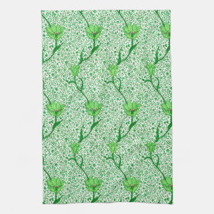Art Nouveau Tulip Damask, Emerald Green Tea Towel