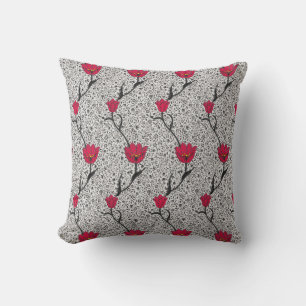 Art Nouveau Tulip Damask, Grey and Red Cushion