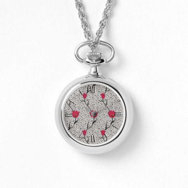 Art Nouveau Tulip Damask, Grey and Red Watch (Front)