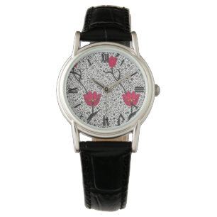 Art Nouveau Tulip Damask, Grey and Red Watch