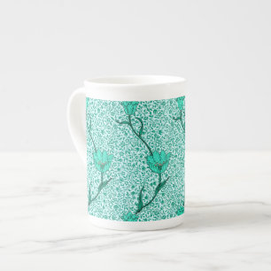 Art Nouveau Tulip Damask, Turquoise Bone China Mug