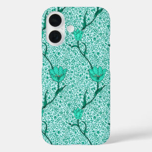 Art Nouveau Tulip Damask, Turquoise iPhone 16 Case