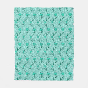 Art Nouveau Tulip Damask, Turquoise Fleece Blanket