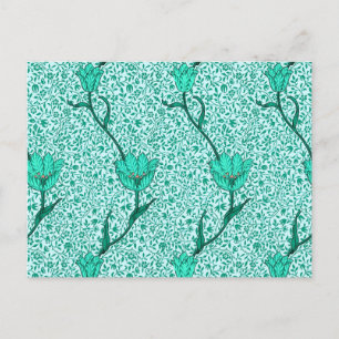 Art Nouveau Tulip Damask, Turquoise Postcard