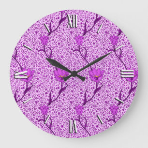 Art Nouveau Tulip Damask, Violet and Orchid Large Clock