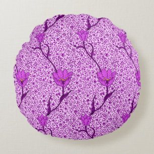 Art Nouveau Tulip Damask, Violet and Orchid Round Cushion