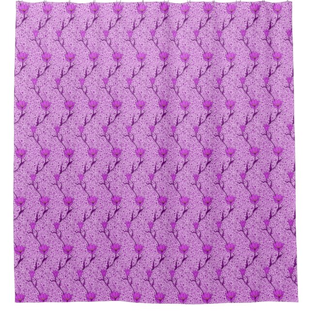 Art Nouveau Tulip Damask, Violet and Orchid Shower Curtain (Front)