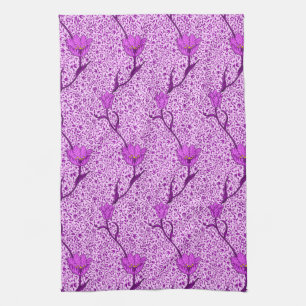 Art Nouveau Tulip Damask, Violet and Orchid Tea Towel