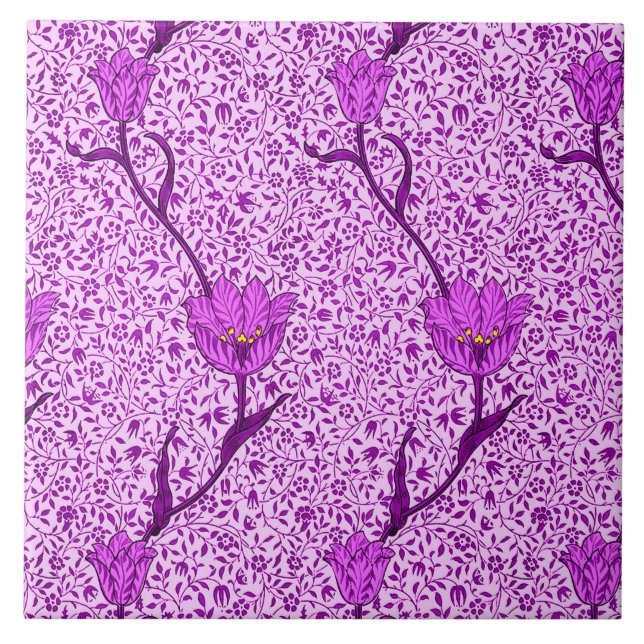 Art Nouveau Tulip Damask, Violet and Orchid Tile (Front)