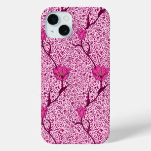 Art Nouveau Tulip Damask, Wine & Fuchsia Pink iPhone 15 Mini Case