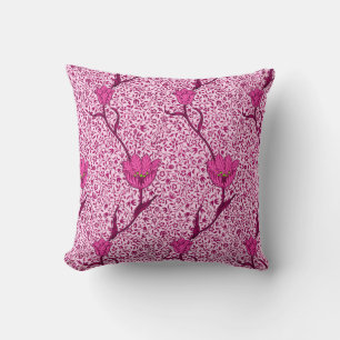 Art Nouveau Tulip Damask, Wine & Fuchsia Pink Cushion