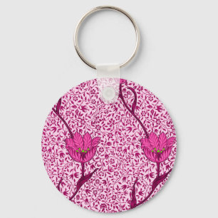 Art Nouveau Tulip Damask, Wine & Fuchsia Pink Key Ring