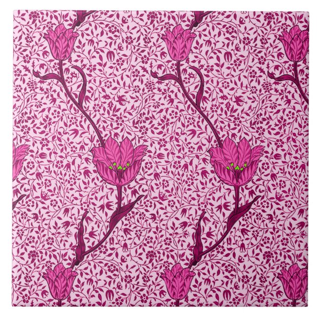 Art Nouveau Tulip Damask, Wine & Fuchsia Pink Tile (Front)