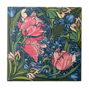 Art Nouveau Tulip Garden Colorful Ceramic Tile