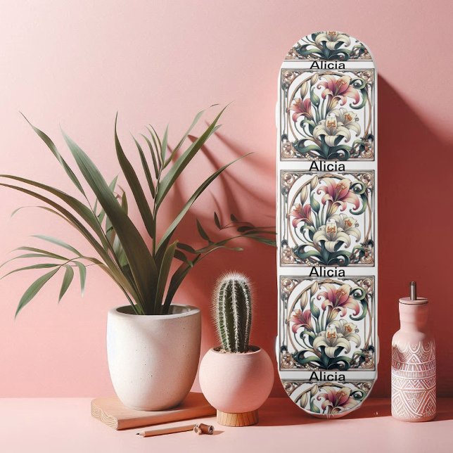 Art Nouveau Tulip Symmetrical Petals Romantic Cool Skateboard (Art Nouveau Tulip Symmetrical Petals Romantic Cool Skateboard)
